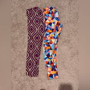 LuLaRoe Colorful Geometric & Burgundy Dot Leggings Duo